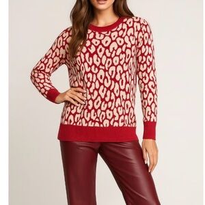 Berry and Cream Animal Print Sweater - Women